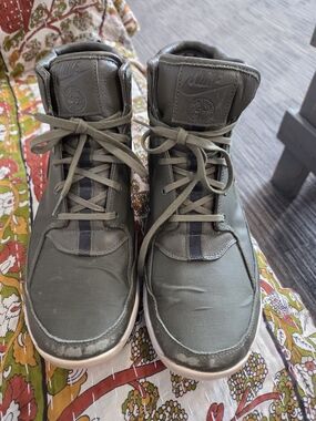 Nike Stone Island Olive Green High-Top Sneakers with White Soles